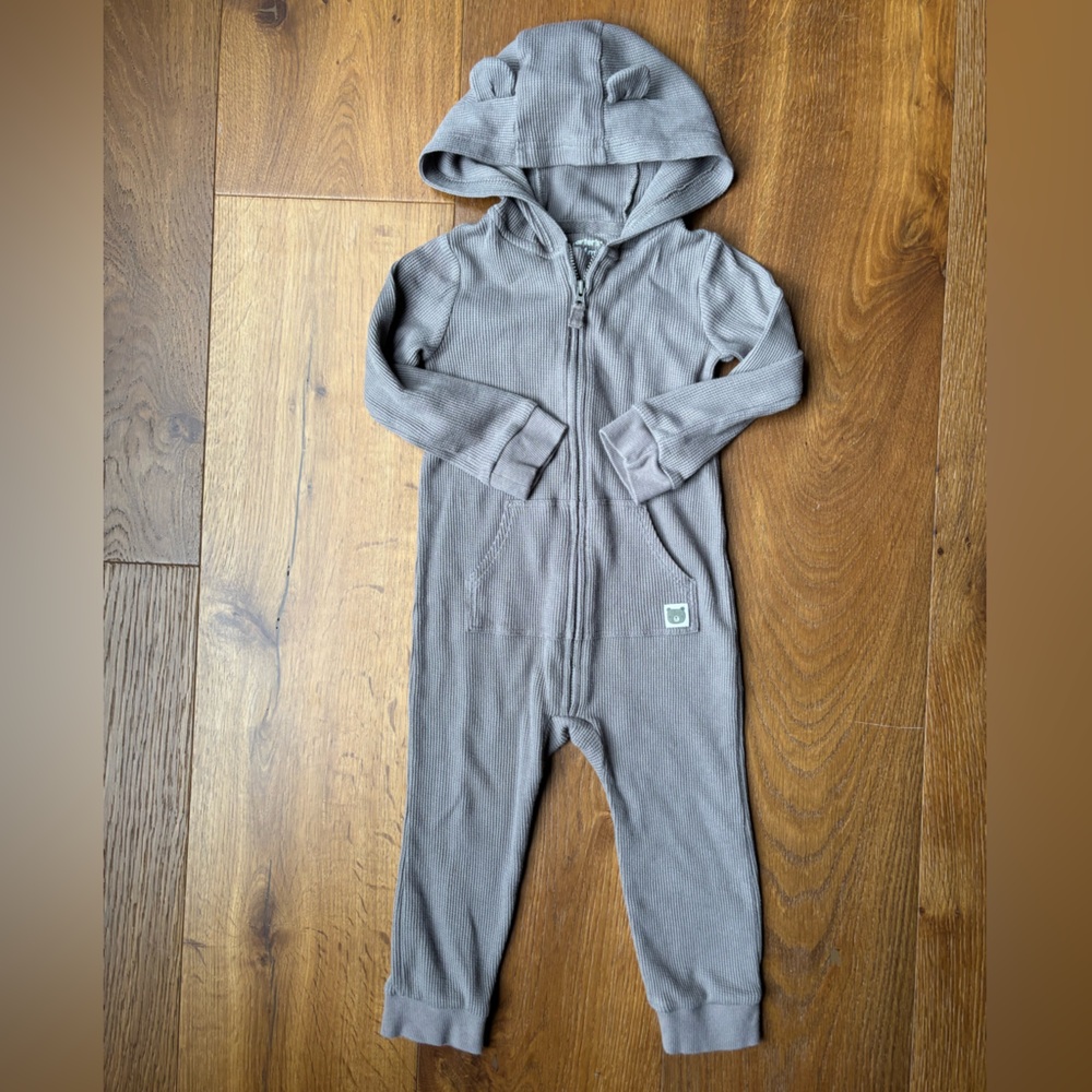 Carter’s Hooded Long Sleeve Romper Onesie Gray 24 Months Toddler Boy Girl Kids